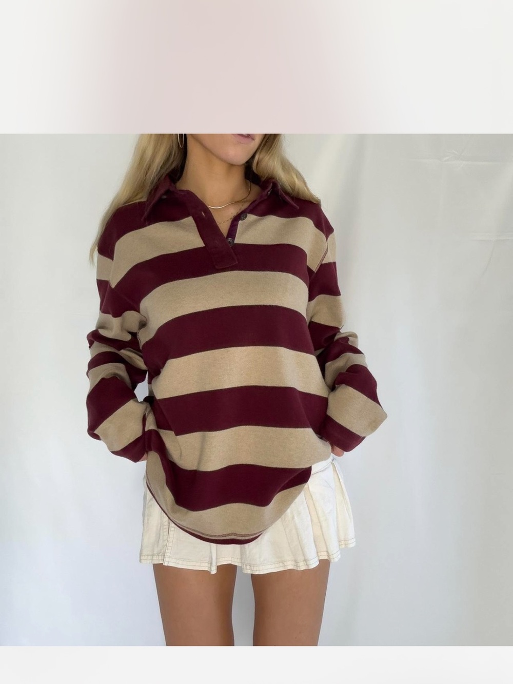 Banana Republic Burgundy and Tan Striped Rugby Shirt